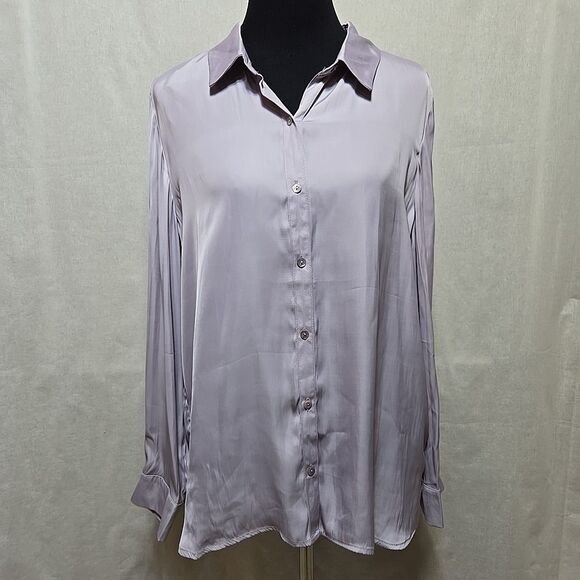 BeCool Button Up Shirt Womens Size L Satin Polyester Long Sleeve Lilac Purple - Picture 1 of 10